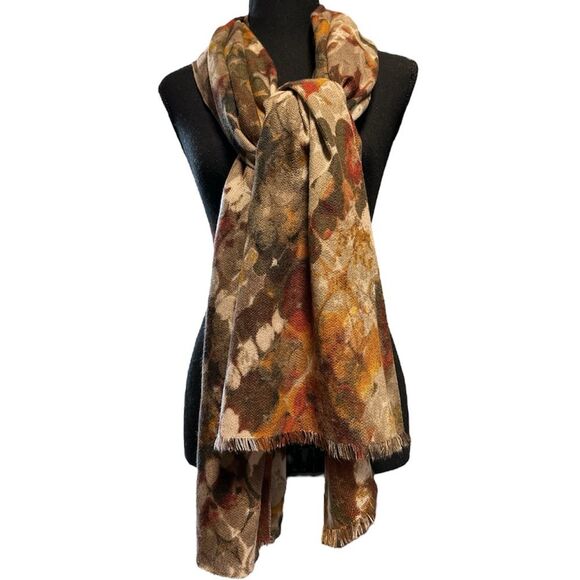 NWOT Scarf Shawl Wrap Blanket Abstract Polka Dots Warm Autumn Neutral 74" x 29" - Picture 3 of 15